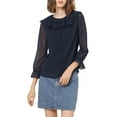 thumbnail image 5 of INSPIRE CHIC Women's Ruffle Neck Polka Dots Sheer Chiffon Blouse S Dark Blue, 5 of 8