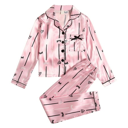 

ZMHEGW Girls Pajamas Satin Set 2Pj Silk Nightwear Button Down Sleepwear Home Outfits Comfortable Skin Friendly Christmas Boy Pajamas
