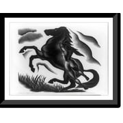 Historic Framed Print, Black stallion, 17-7/8" x 21-7/8"