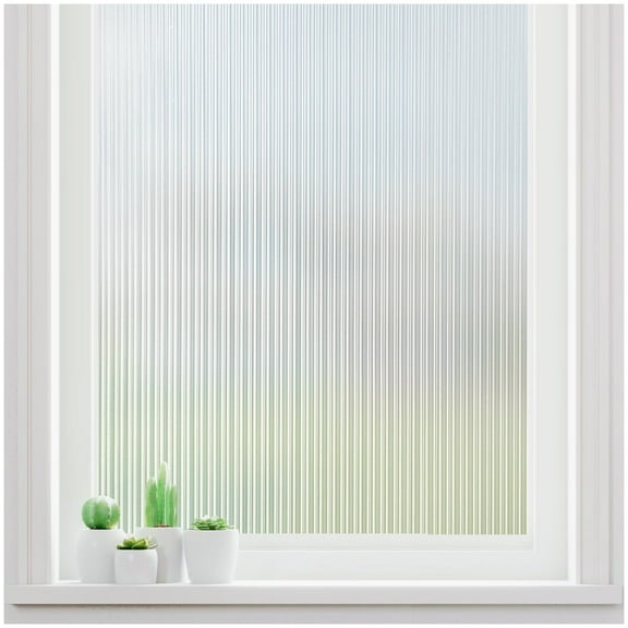 Frosted Reeded Glass Window Film Static Cling, Privacy Decorative Cover for Bathroom Office Door, UV Blocking Non Adhesive Removable Sticker, 17.5 x 78.7 Inches, Clear