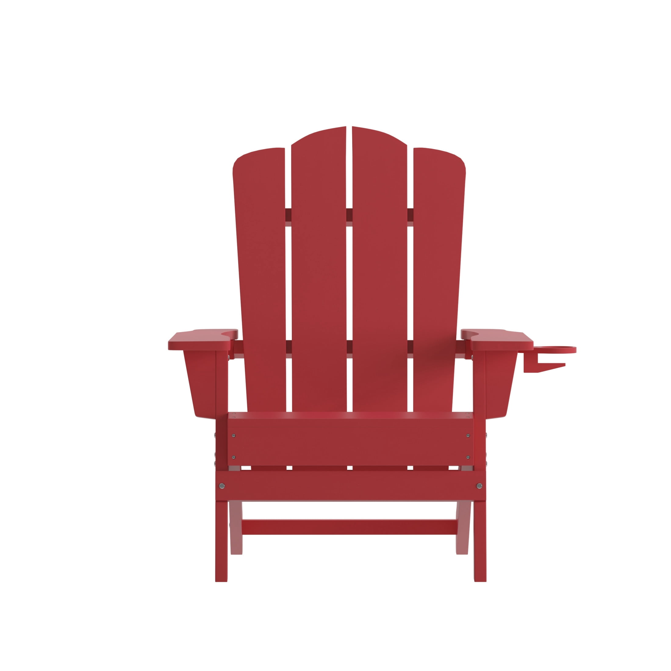 BizChair Adirondack Chair with Cup Holder, Weather Resistant HDPE Adirondack Chair in Red, Set of 4