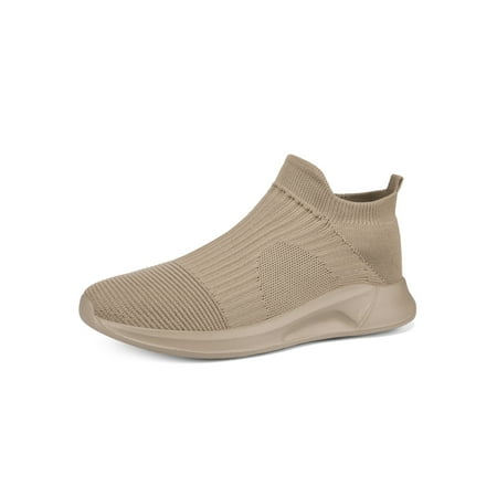 

Daeful Womens Mens Sock Sneakers Knit Upper Walking Shoes Slip On Running Shoe Travel Lightweight Non-slip Sports Flats Khaki 8.5
