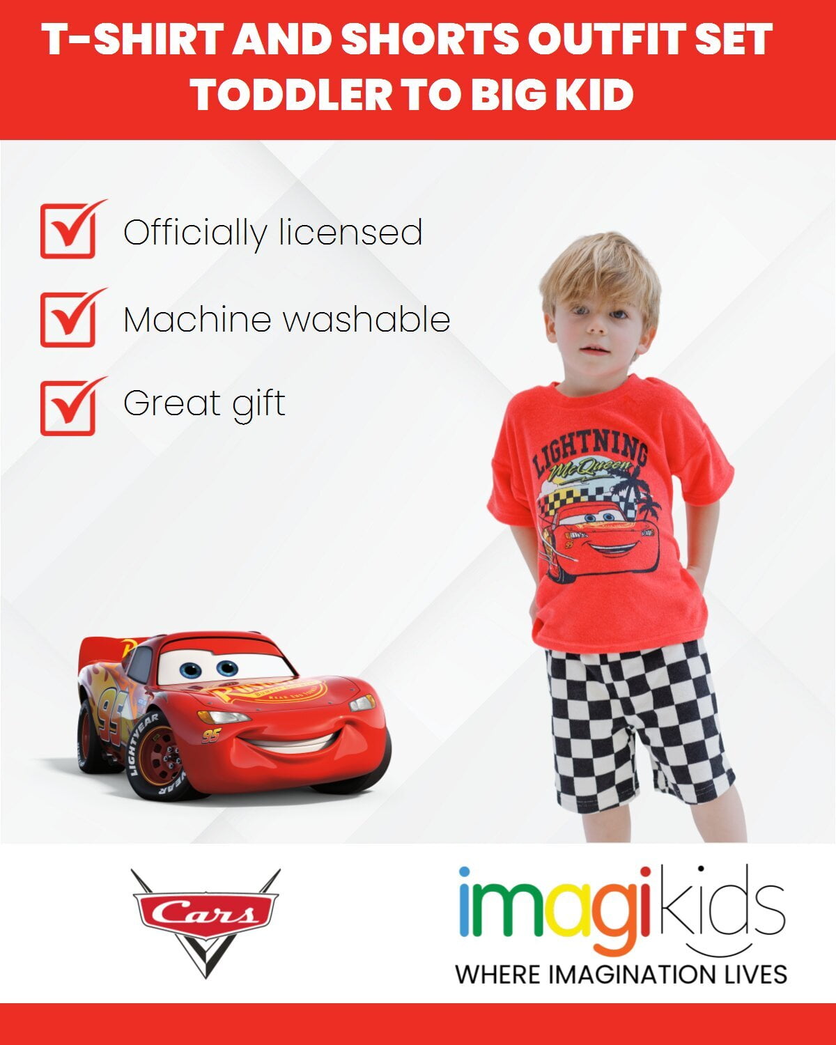 Disney Cars Toddler Boys' Loop Terry 2-Piece T-Shirt and Shorts Set Lightning McQueen Red
