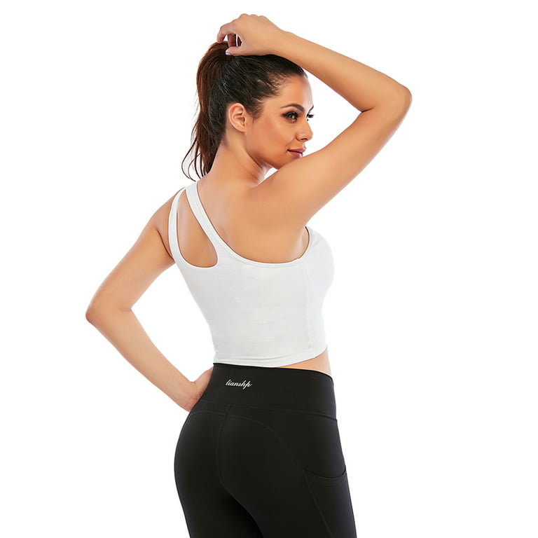 DODOING One Shoulder Sports Bra Removable Padded Yoga Top Post-Surgery  Wirefree Sexy Cute Medium Support Tank Top Bra 
