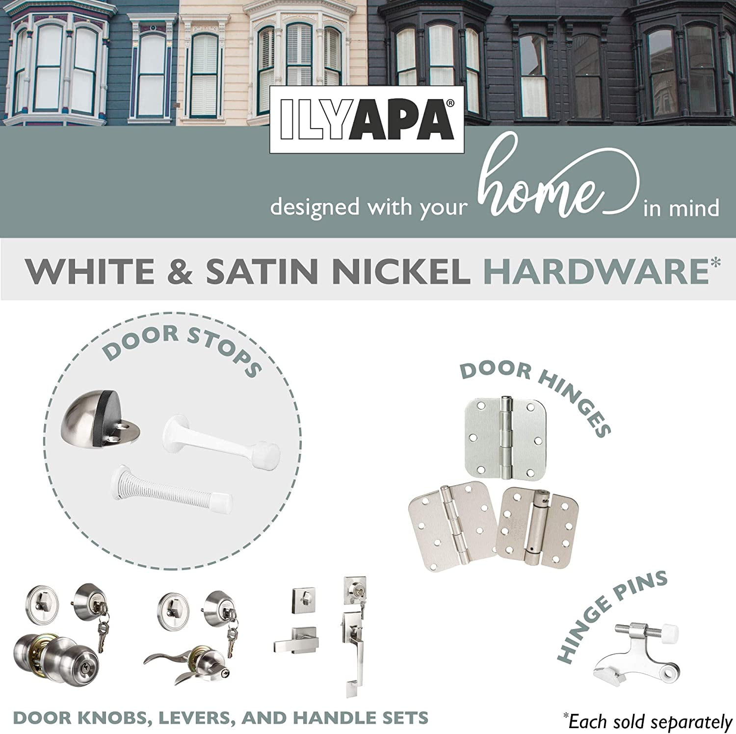 10 Pack of Door Stops White - 3 1/4 Inch Heavy Duty Door Stop with Rubber Bumper