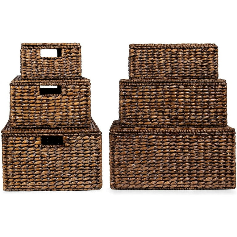 Birdrock Home Storage Shelf Baskets with Handles - Set of 3 - Abaca Seagrass Wi