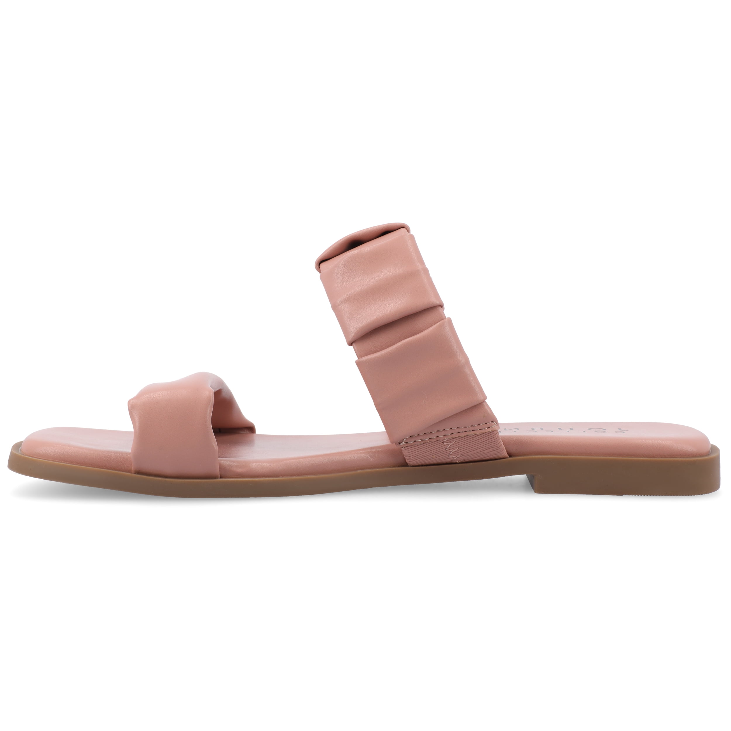 Journee Womens Pegie Slip On Faux Leather Flat Sandals