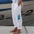 thumbnail image 2 of Pantalones estampados de bolsillo de algodón y lino sueltos casuales de verano para mujer Pantalones Pompotops ulkah938909, 2 of 4