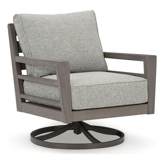 Bowery Hill Coastal Gray & Brown Plastic Outdoor Swivel Lounge with Cushion