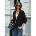 thumbnail image 5 of Women Cropped Trench Coat Casual Double Breasted Short Jacket Fall Fashion Outerwear with Belt Black S, 5 of 7