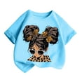 thumbnail image 3 of LUOGENLI T-Shirt pour Filles Enfant Filles Mignon Mode Imprimé Col Rond Ample Manche Courte Tee Été Décontracté T-Shirt Hauts Chemises pour Filles Tendance Bleu 6-8 Ans, 3 of 5