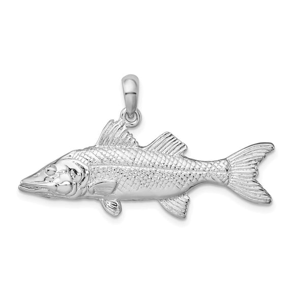 Auriga Fine Jewelry 925 Sterling Silver Rhodium-Plated Polished 3D Snook Fish Pendant for Women (L-22 mm, W-39 mm)