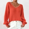 thumbnail image 5 of Lenpel Sweaters for Women Lantern Long Sleeve V Neck Chunky Knit Pullover Sweater Tops Casual Loose Sweaters(Orange,X-Large), 5 of 7