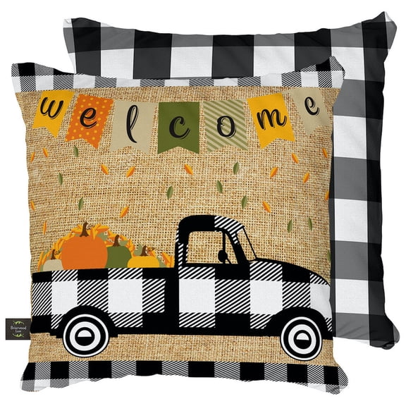 Briarwood Lane Indoor/Outdoor Pillow 17x17 Black Checkered Truck Fall Decorative For Fall Pillow