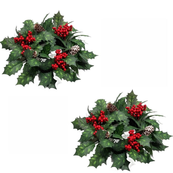 Aximioll Christmas 2PC Red Berry Pinecone Wreath 10.4In, Layered Floral, Christmas Wreath Decor for Dining Table Mantel Shelf Entryway