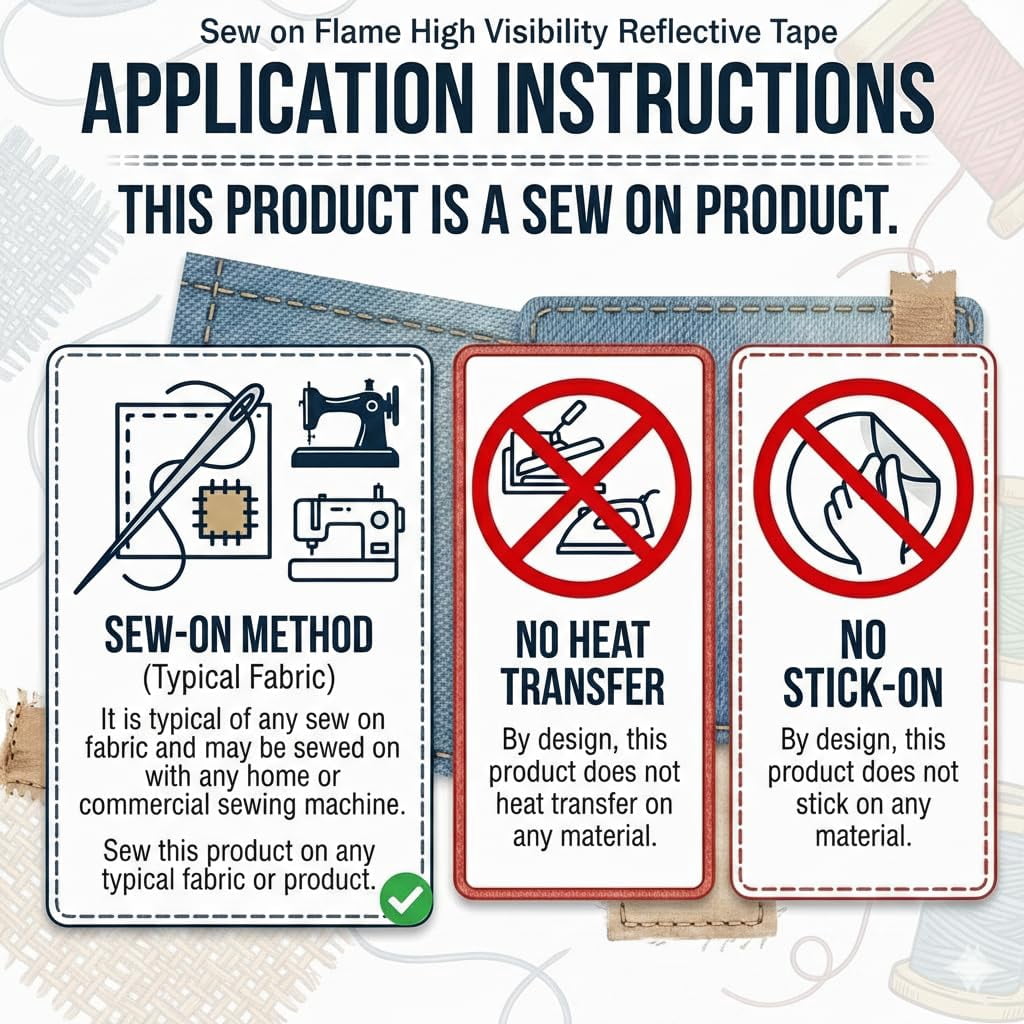 Flame Resistant FR Sew On High Visibility Hi Vis Retro reflective tape (2" x 10 yds, Silver)