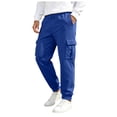 thumbnail image 3 of GEWSEY Mens Fleece Cargo Sweatpants Heavyweight Elastic Waist Pants with Pockets Baggy Drawstring Jogger Pants (Blue, XXL), 3 of 7