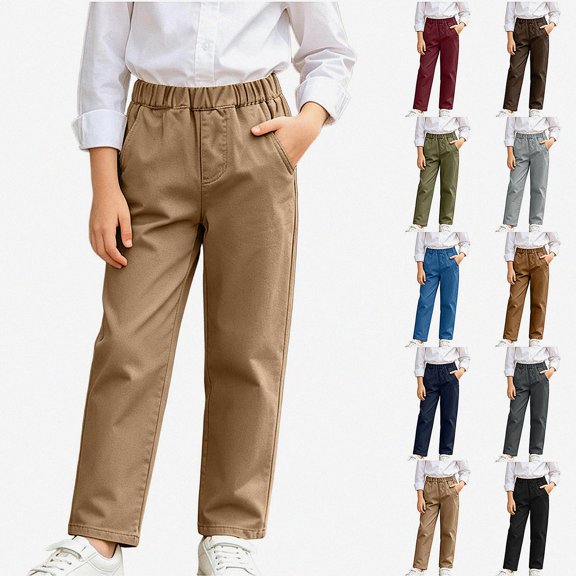 DJDLJWCJ Boys School Uniform Pants Comforty Straight Leg Pull On Flat Front Pants Solid Color Dress Pants Khaki Size 5T
