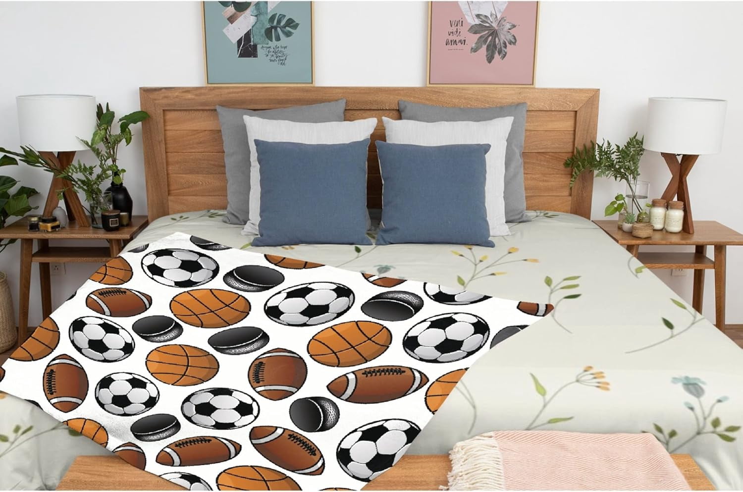 Basketball Soccer Print Blanket Gifts Plush Fuzzy Cozy Soft Lightweight Blankets for Couch Air-Conditioning Quilts Decor Blanket for Chirstmas Birthday 50"x40" for Kids