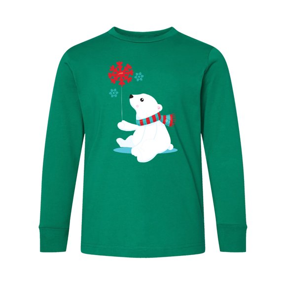 Inktastic Polar Bear, Bear with Scarf, Cute Bear, Snowflakes Long Sleeve Youth T-Shirt