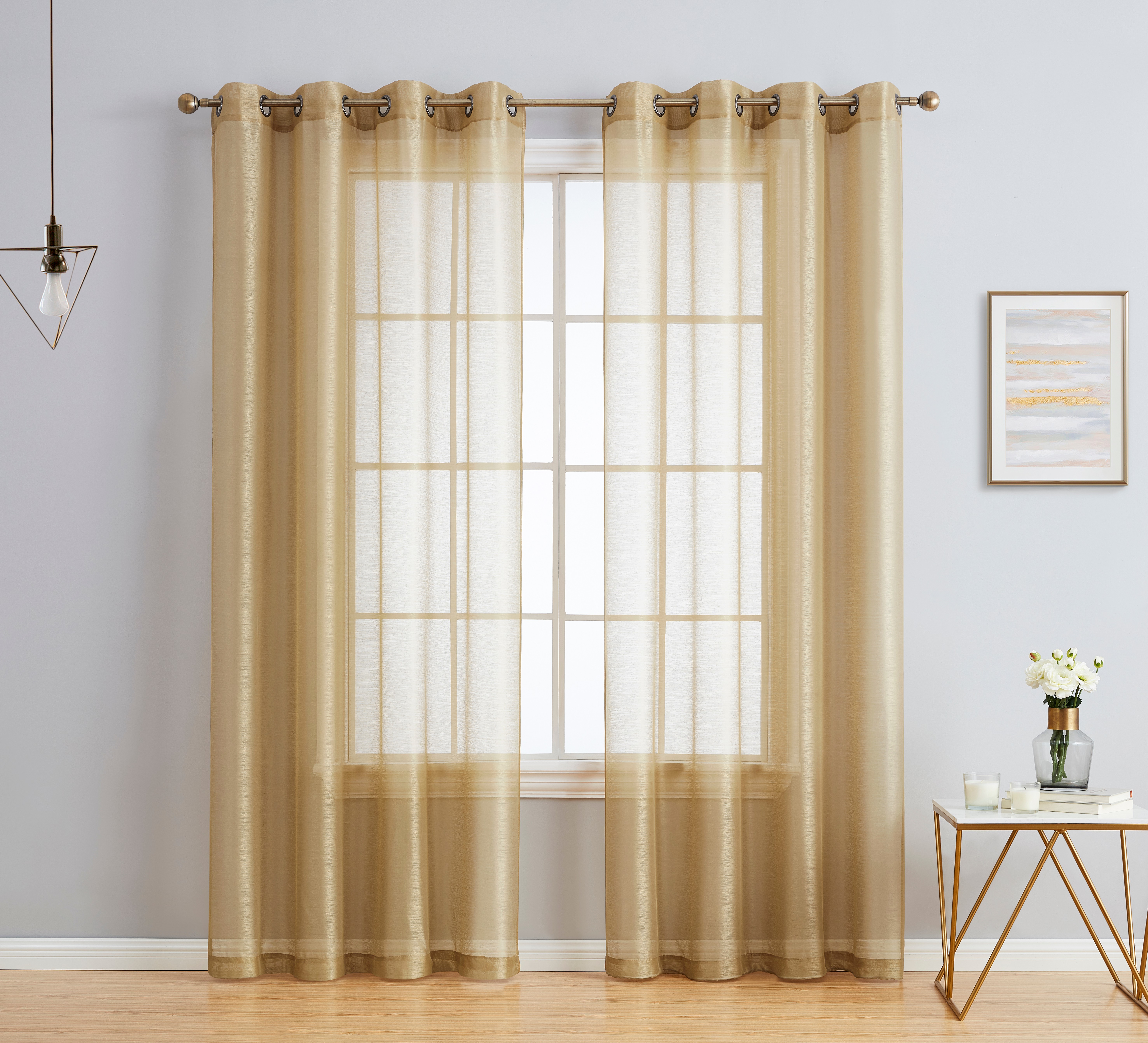 HLC.ME 2 Piece Semi Sheer Voile Window Curtain Drapes Grommet Top