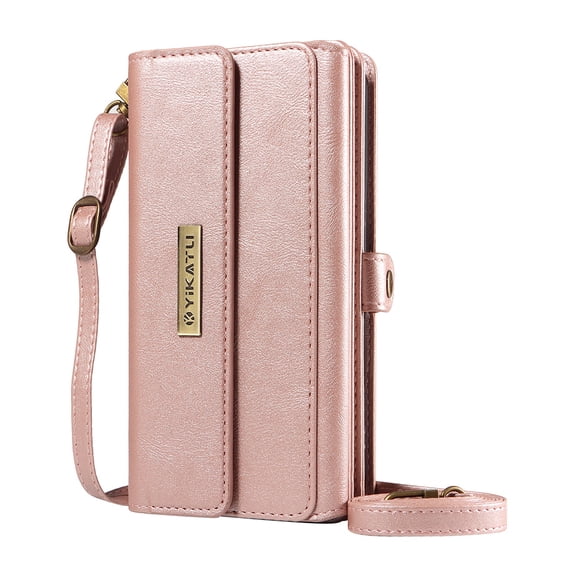 Dteck Wallet Case for Google Pixel 7, RFID Blocking Card Holder PU Leather Crossbody Strap Magnetic Snap Zipper Purse Shockproof Phone Cover,Rosegold