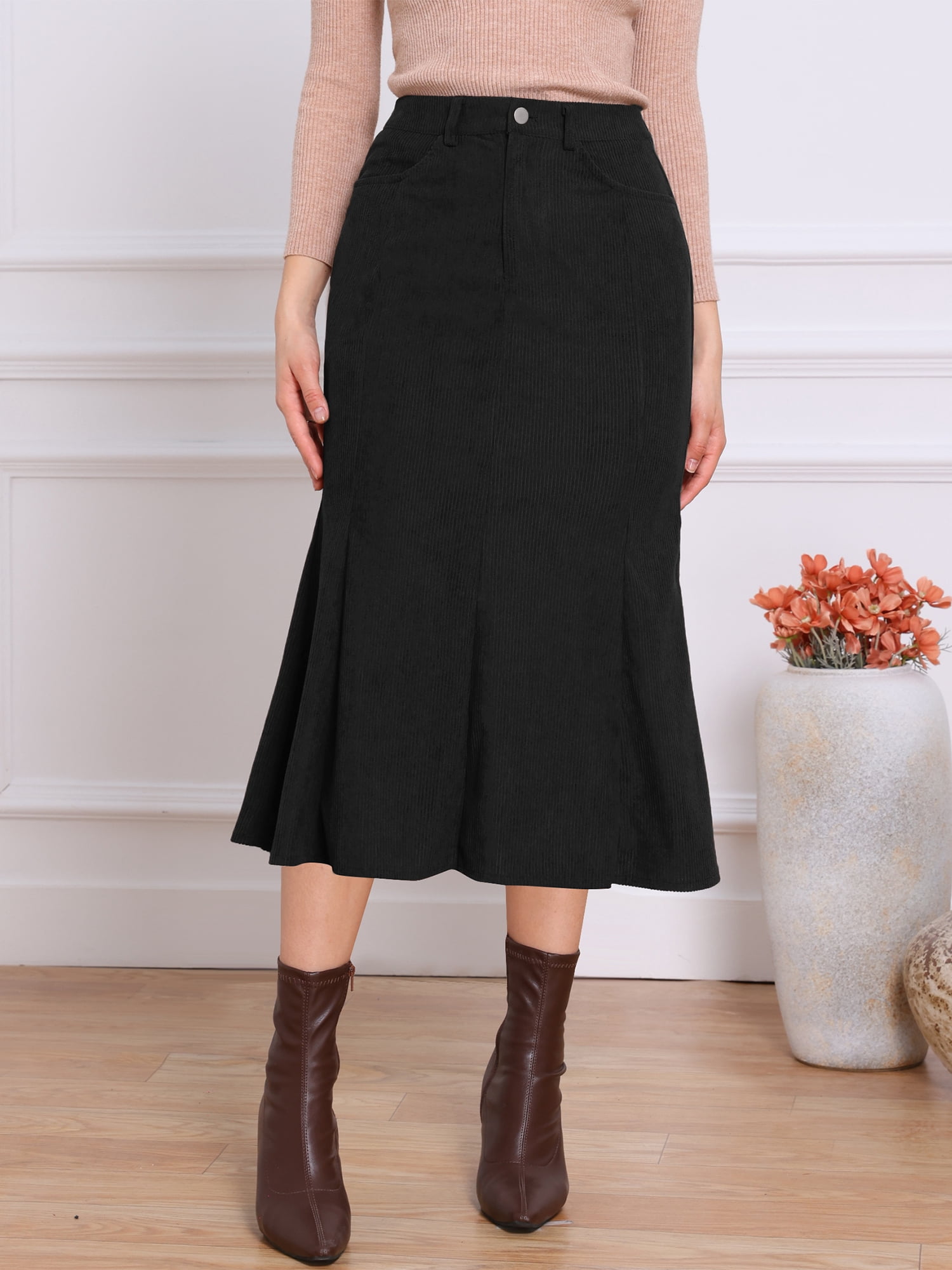 DARING DIVA Women's High Waisted Bodycon Mermaid Skirts L Black
