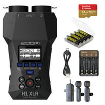 Zoom H1 XLR 32-Bit Float Handy Recorder, Bundle with 64GB UHS-I microSDXC Memory Card with SD Adapter, Wireless Lavalier Mic, 4x AA NiMH Batteries, and 4-Bay Charger