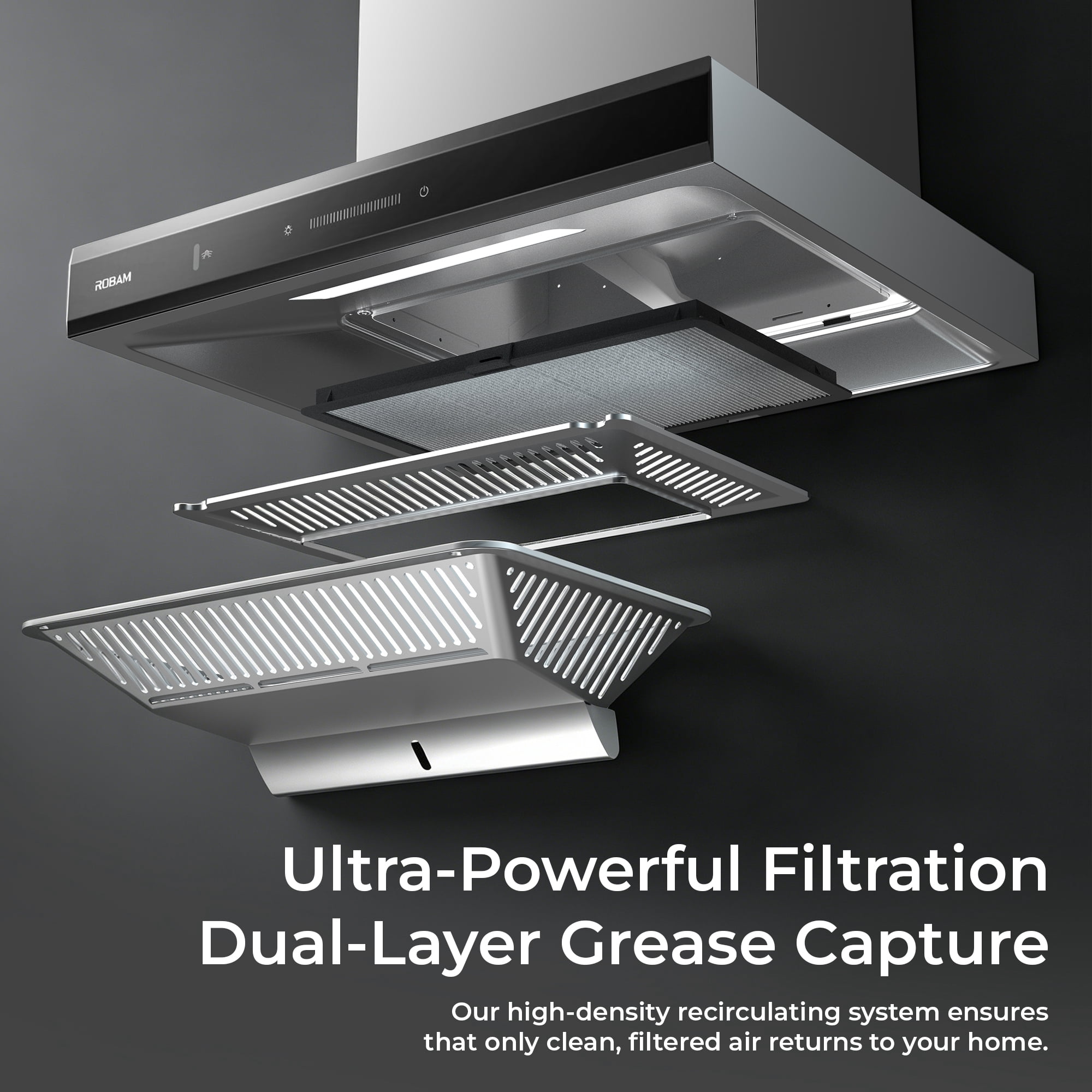 ROBAM 30-Inch Range Hood, 1100 CFM Suction, 9-Speed Slide Touch Control, Ducted/Ductless Wall-Mount Kitchen Vent Hood, 98.1% Oil Separation, BLDC Inverter Motor, LED Lights, Stainless Steel