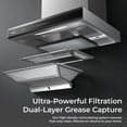 thumbnail image 6 of ROBAM 30-Inch Range Hood, 1100 CFM Suction, 9-Speed Slide Touch Control, Ducted/Ductless Wall-Mount Kitchen Vent Hood, 98.1% Oil Separation, BLDC Inverter Motor, LED Lights, Stainless Steel, 6 of 10