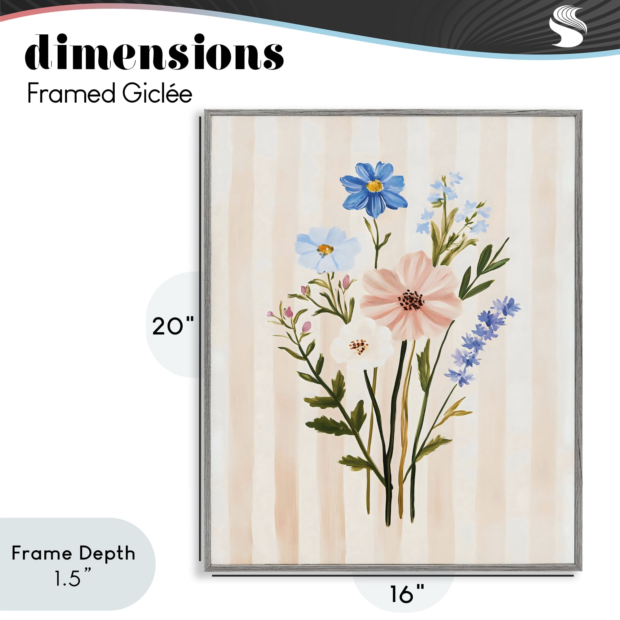 Stupell Industries Cream Stripe Florals Gray Framed Giclee Art, design by The Prints Vibe