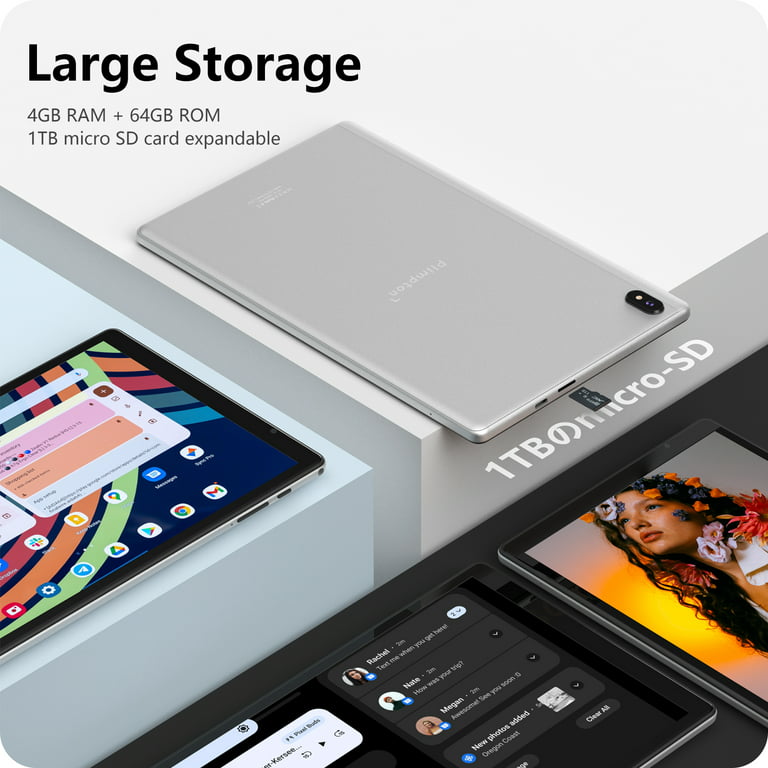 Hoved hele uberørt Plimpton 10" Tablet, Android 12 Kids Tablet, 4GB RAM 64GB Storage 1TB  Expand, WiFi-6, 10.1'' IPS HD Screen, Family Link, PlimPad P3 Pro - Silver  - Walmart.com