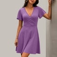 thumbnail image 6 of hoksml Women's V-Neck Wrap Fit and Flare Mini Dress Short Flowy Sleeve A-Line Dress for Casual Party Wear, 6 of 9