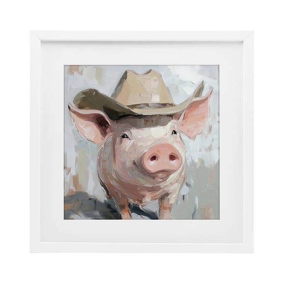 Stupell Industries Rustic Lodge Cowboy Chester Pig White Framed Print Under Glass, 16 x 16, by Tina LeCour