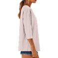 thumbnail image 2 of Craaazy Women's Casual Loose Striped V-Neck 3/4 Sleeve Button Down Blouse with Rolled Cuffs, Lightweight Breathable Tunic Top for Daily Wear Gifts, 2 of 7