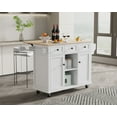 thumbnail image 3 of Kitchen Cart with Rubber wood Drop-Leaf Countertop, Rolling Kitchen Island on 5 Wheels with Storage Cabinet, White, 3 of 13