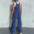thumbnail image 4 of Girls Jean Overalls Jumpsuits Kids Casual Sleeveless Overalls Girls Wide Leg Jeans Pants Girls Loose Rompers with Pockets Tween Summer Clothes 9-10 Years, 4 of 5