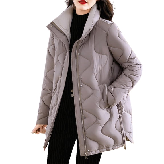 Ruimatai Women's Winter Long Puffer Jacket Coat, Insulated Warm Quilted Outerwear with Pockets, Casual Thickened Polyester Parka for Cold Weather