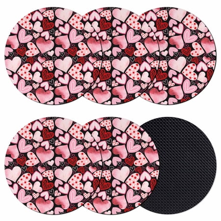 Valentine s Day Coasters Set of 6 Absorbent Coasters for Drinks Colorful Loves Polka Dot Romantic Coaster for Desk Coffee Table Protection Home Decor House Warming Gifts 4