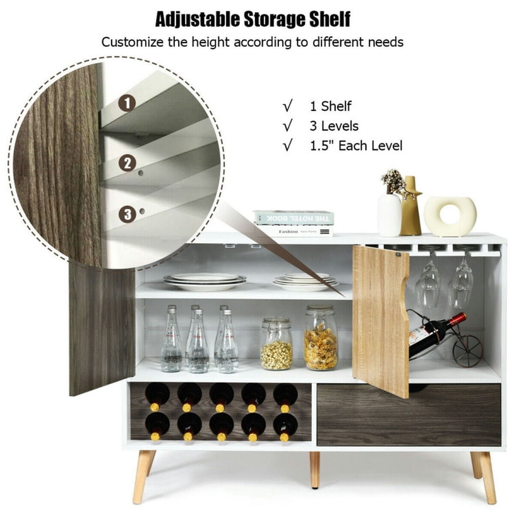 Finihen Kitchen Storage Cabinet, Buffet Sideboard, Mid-Century Buffet Sideboard Wooden Storage Cabinet, for Dining Room, Kitchen, Living Room, Gray Finihen Kitchen Storage Cabinet, Buffet Sideboard, Mid-Century Buffet Sideboard Wooden Storage Cabinet, for Dining Room, Kitchen, Living Room, Gray