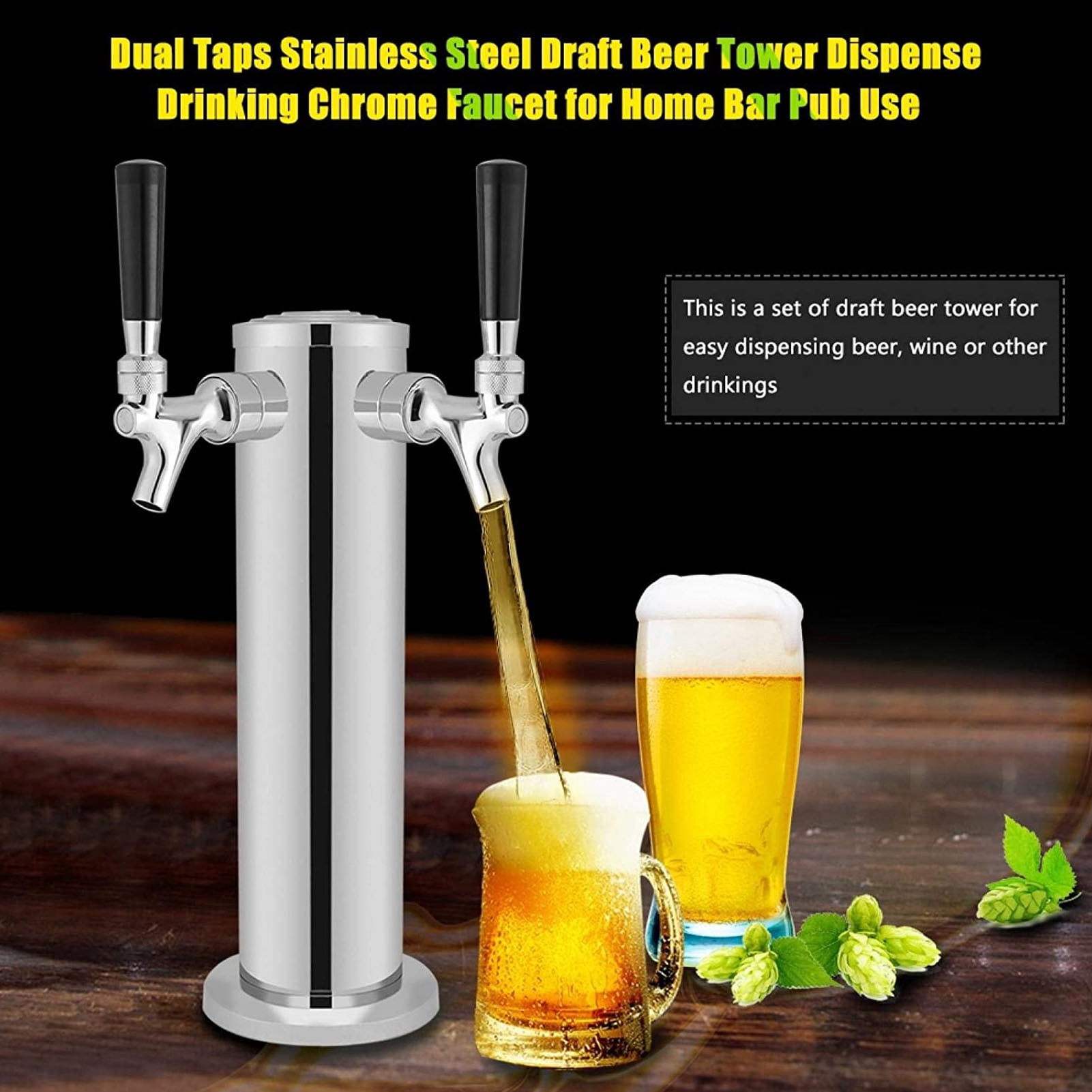 Cacagoo Keg Party Pump, American D System Beer Keg Tap Keg Hand Pump Picnic Pump with Beer Faucet & Beer Hose, Chrome-Plated Keg Draft Beer Party Pump with 2 Hose Clamps Kegerator Pump for Homebrew