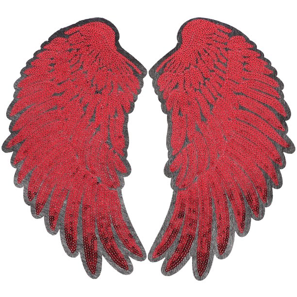 EeaseMX Parches de alas con lentejuelas bordadas, apliques bordados para ropa, jeans y camisetas (rojo)