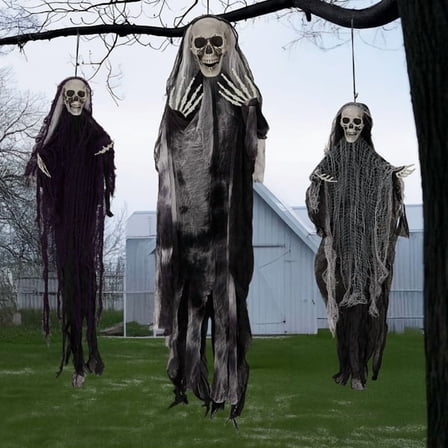 3 Pack Hanging Halloween Skeleton Ghosts Decorations, Grim Reapers for Best Halloween Outdoor Decorations