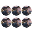 thumbnail image 2 of Pofeuu Sunset Cliff Dinosaur Print Leather Coasters Set of 6, Round Cups Mugs Mat Pad for Home Kitchen Heat Resistant Drink Coasters,Round Shape, 2 of 7