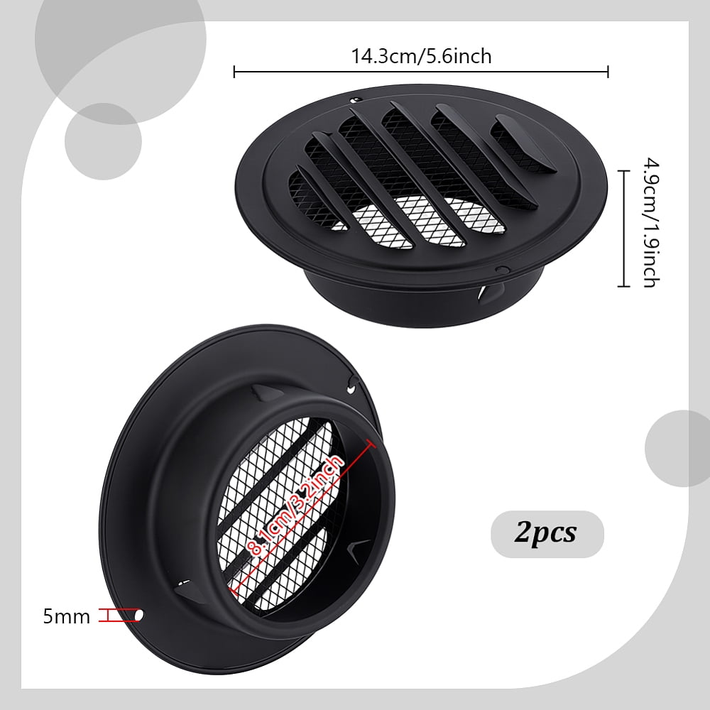 Stainless Steel Range Hood Flat Head Exhaust Pipe Black 143x49mm Hole: 5mm Inner Diameter: 81mm
