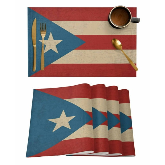 Puerto Rico Flag Placemats Set of 6 Vintage Stripes Abstract Art Heat Insulation Washable Place Mats, Rustic Non-Slip Table Mats for Dining Table Party Kitchen Decor,13x19 Inch