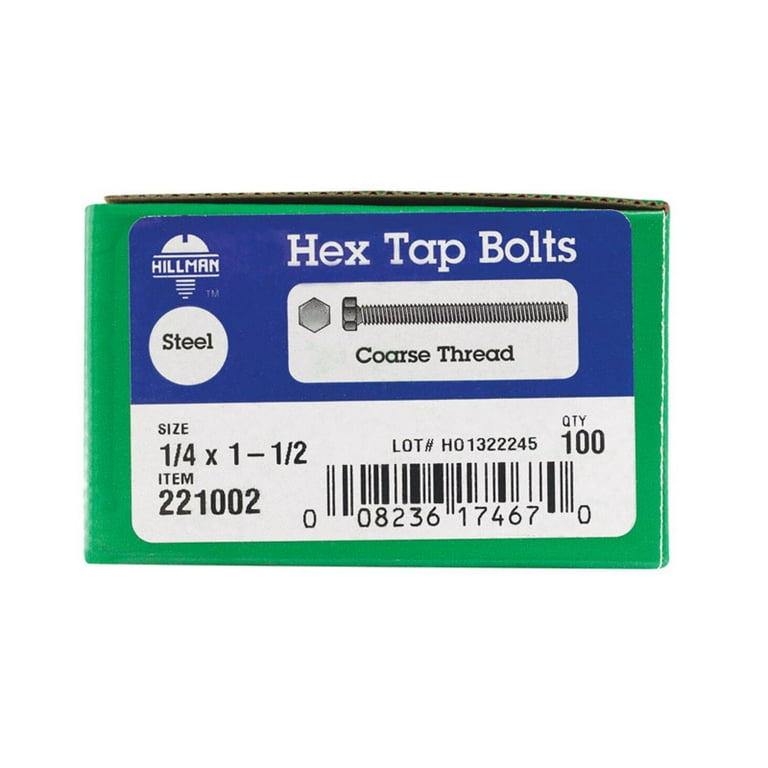 Hillman 1/4 in. D X 4 in. L Zinc Plated Steel Hex Tap Bolt 100 pk Hillman 1/4 in. D X 4 in. L Zinc Plated Steel Hex Tap Bolt 100 pk