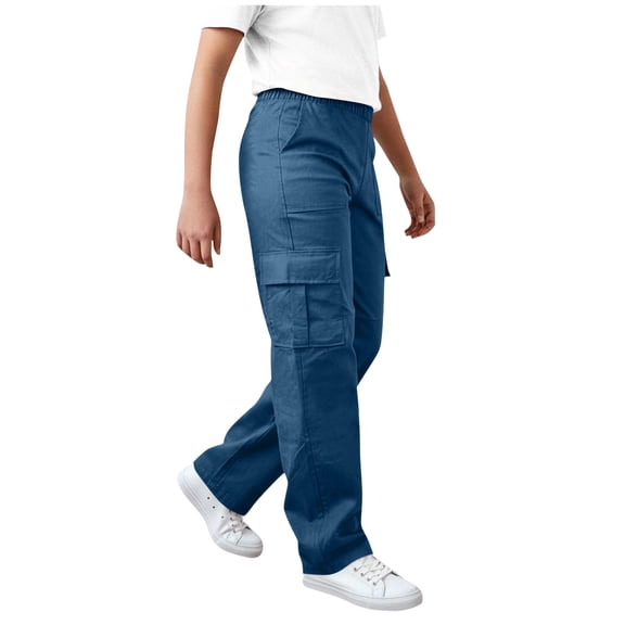 WPPGONE Teen Girls Cargo Pants Senior Casual Loose Fit Wide Leg Trousers Elastic Waist Multiple Pockets Big Kids Everyday Wear School Bottoms Streetwear Trouser