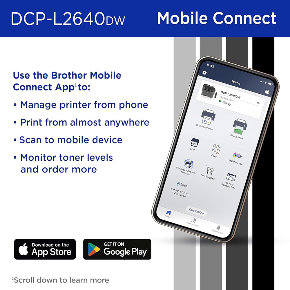 Brother Wireless Compact Monochrome Multi-Function Laser Printer DCP-L2640DW Print Like A Pro Bundle with Deco Essentials Guide and High Speed 6ft USB Type B 2.0 Printer Cable to USB Type-C & USB A