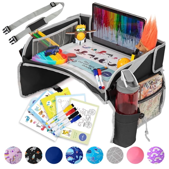 Bandeja de viaje PILLANI Kids para asiento de coche con juegos y bolígrafos para colorear